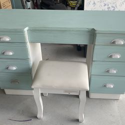 Vintage Desk / Vanity With Stool