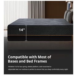 14''Hybrid Queen Mattress,Memory Foam Pocket Spring Mattress with Cooling Cover,Bed in a Box,CertiPUR-US Certified,Targeted Support Pressure Relief,60