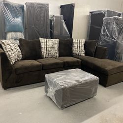 Brown Sectional With Designed Pillows 