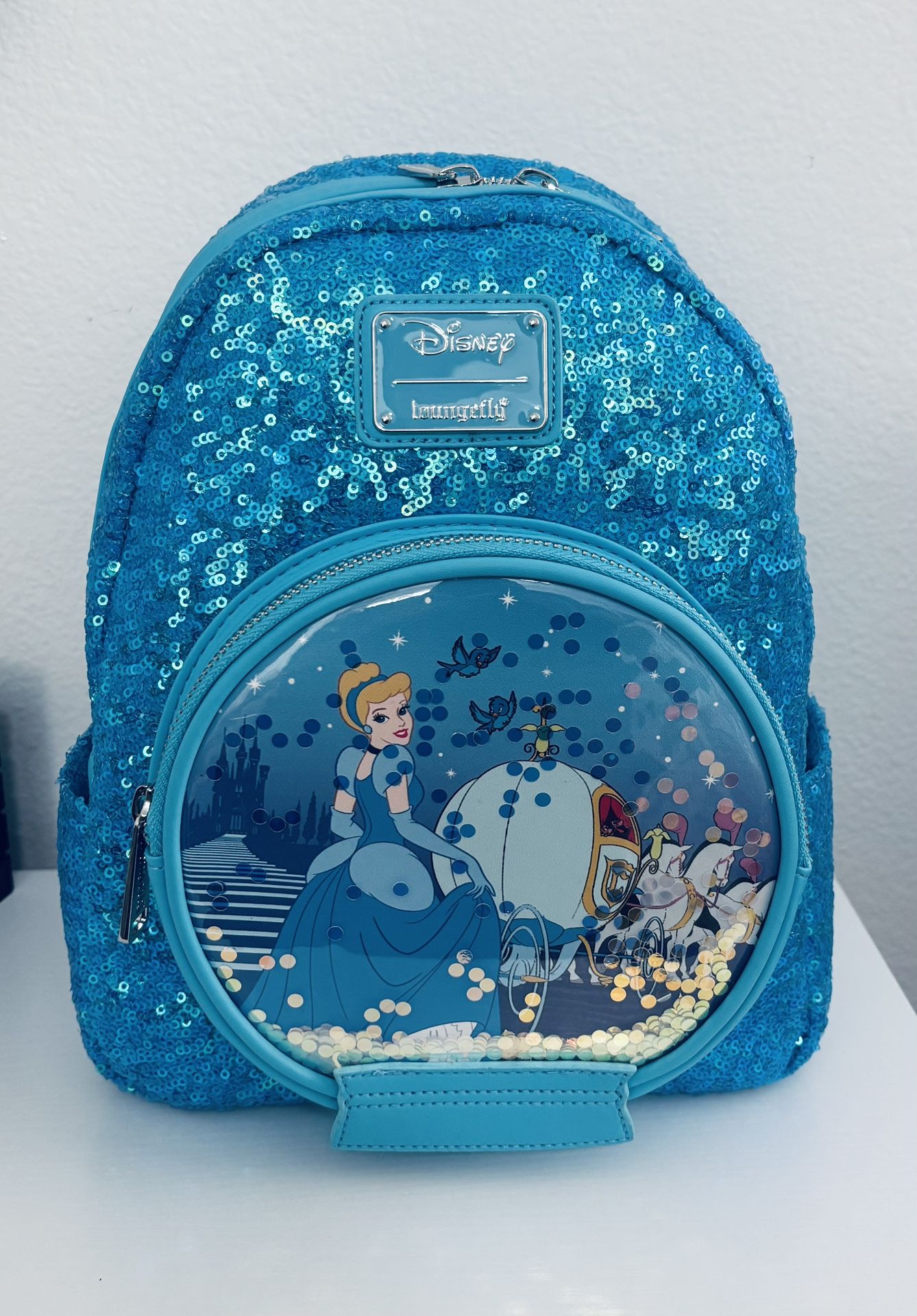 Loungefly Disney Cinderella Princess Blue Sequin Snow Globe Mini