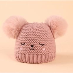 Baby Smile Face Double Fur Ball Hair Tie Hat