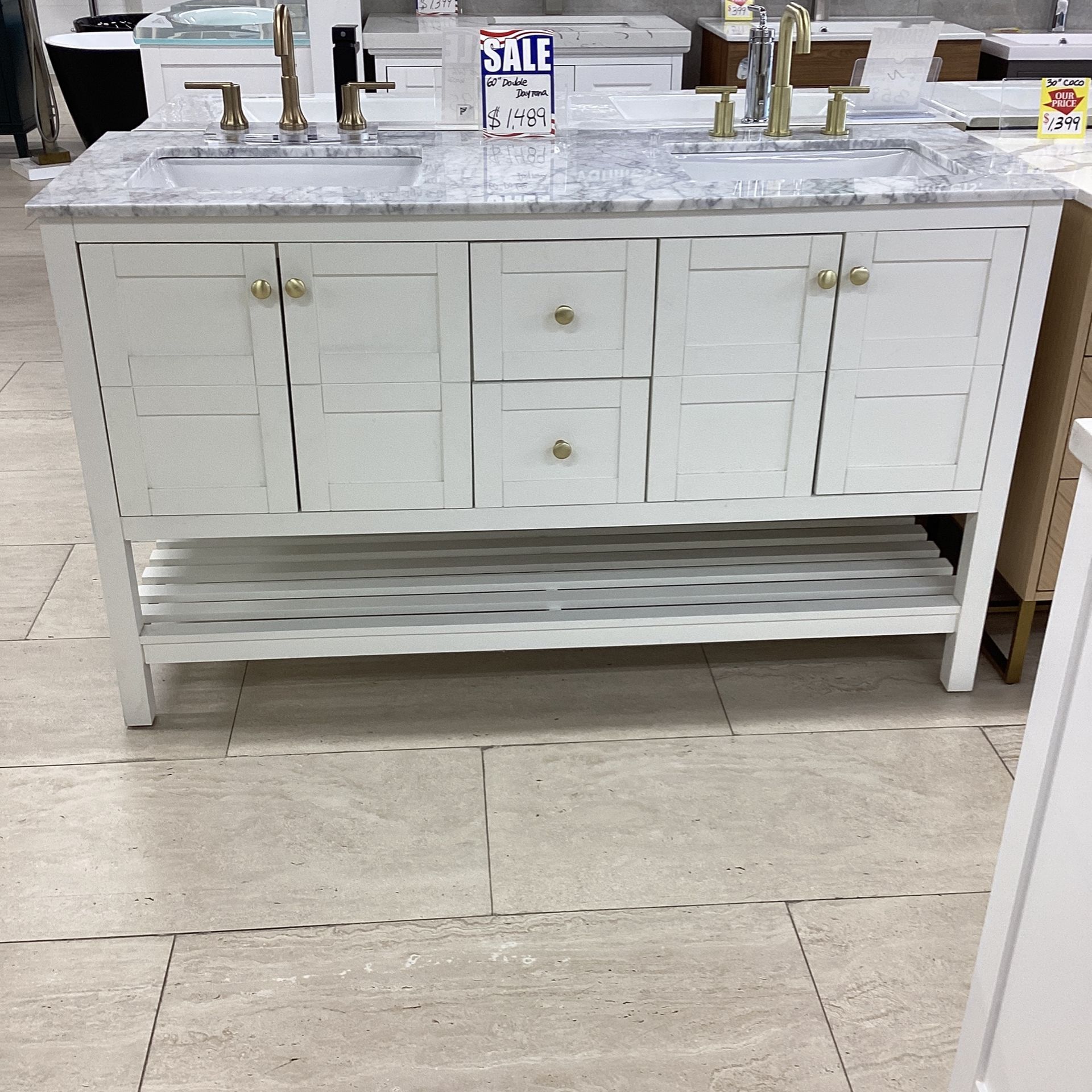 60” Double Sink Solid Wood Fully Assembled Soft Closing Door And Drawers