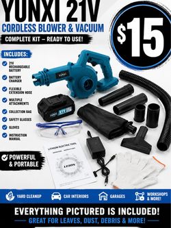 YUNXI 21V Cordless Blower & Vacuum – Complete Kit – $15