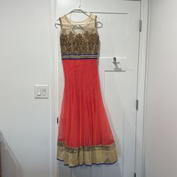 Coral/blue Anarkali/prom Dress/ Indian Dress