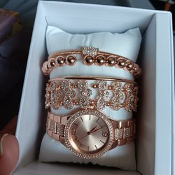 Rose Gold Colored Watch/bracelet Set