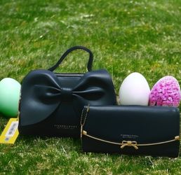 Ladies Elegant Top Handle Bow Front Wedding Bag And Wallet Set
