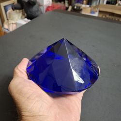 Awesome Cobalt Blue Diamond Shaped Jewel Crystal Paperweight 4.5"W X 2.5"W