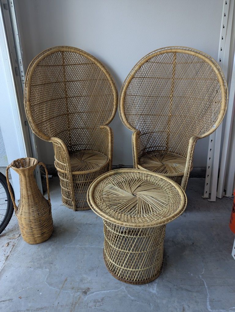 Rattan Peacock Chair Set