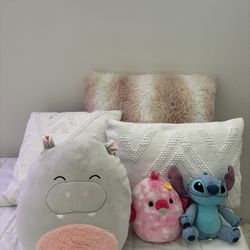3 Pillows And 3 Stuffed Animals 