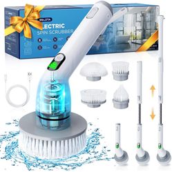Electric Spin Scrubber, Cordless Cleaning Brush for Effortless Deep Cleaning, Power Shower Scrubber with Adjustable Long Handle and 4 Replaceable Brus