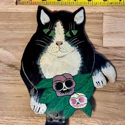  Antique Vintage Hand Painted Metal Cat Hanger-Sitting Position