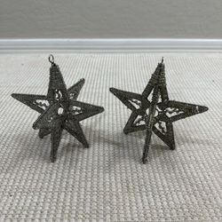 Set Of 2 Silver Beaded Large Ornaments 