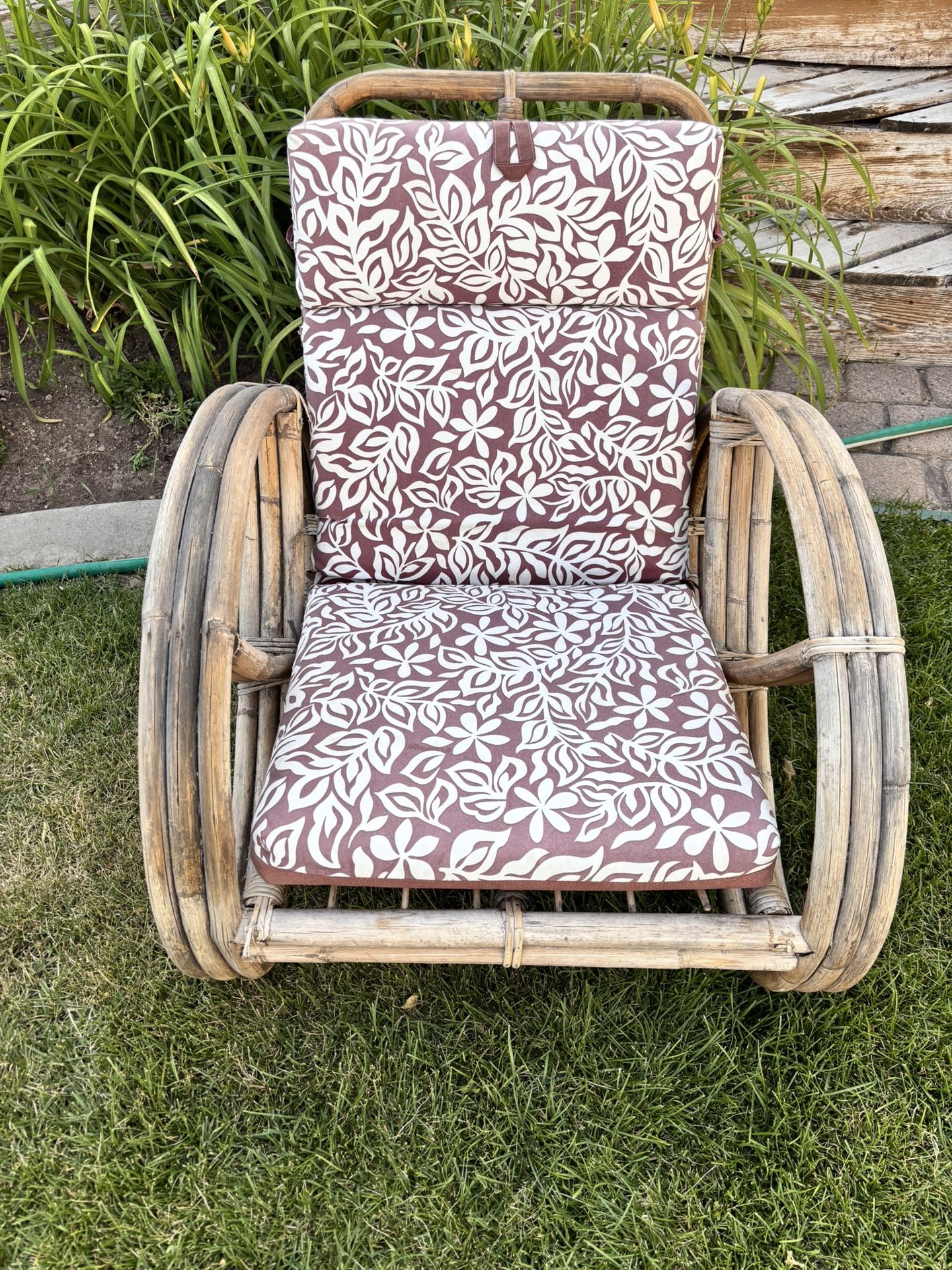 Vintage MCM Paul Frankl Style Pretzel Rattan Lounge Chair