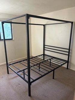 Black Metal Four-Poster Canopy Bed Frame