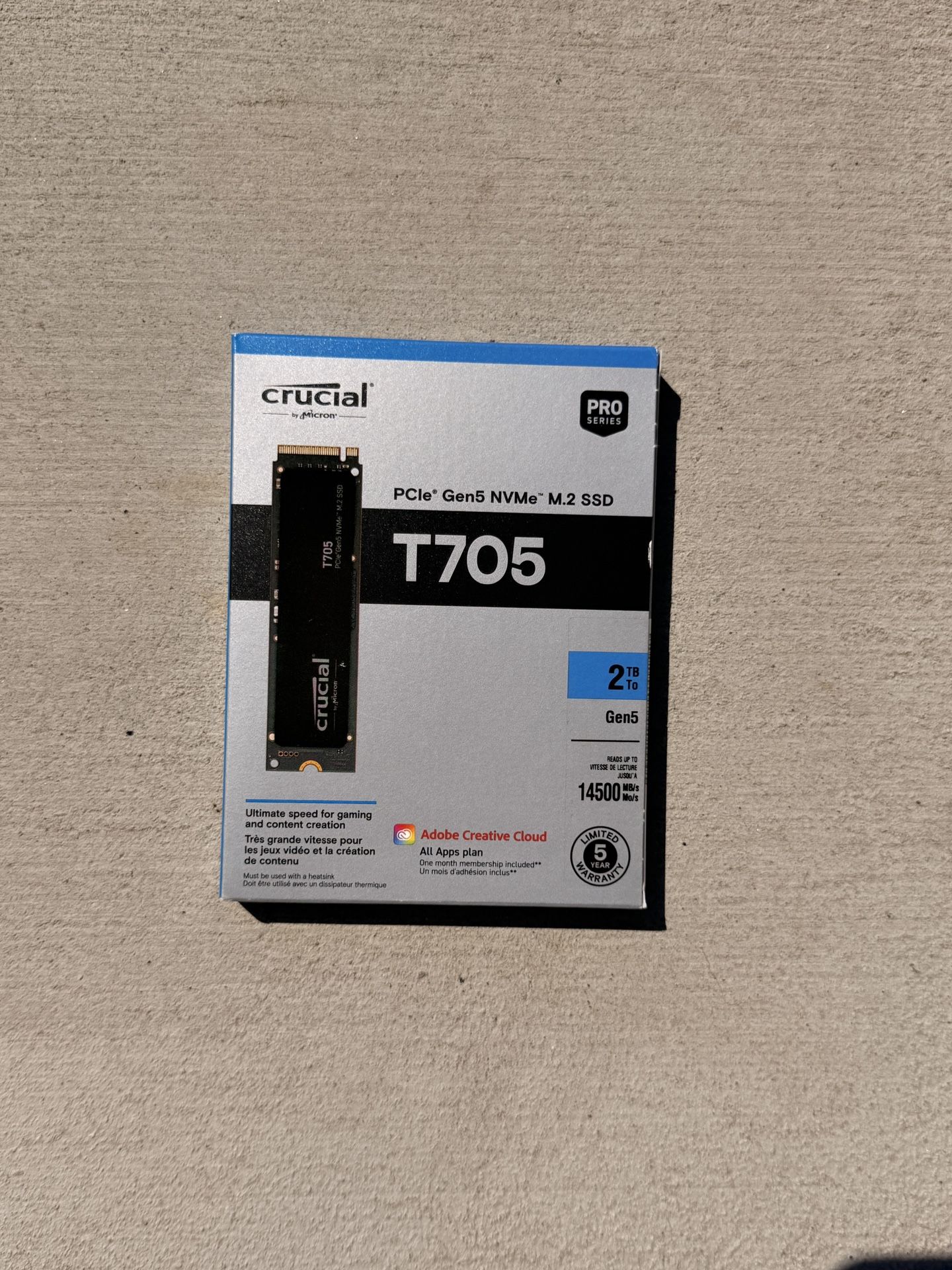 Crucial T705 2TB PCIe Gen5 NVMe M.2 SSD - Up to 14,500 MB/s - Game Ready