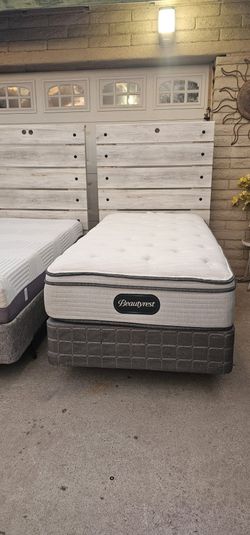 **Pair of  Twin Bed Sets with Rustic Headboards** ($155 ea or $310 both