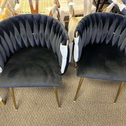 Dining Chairs Set of 2, Velvet Upholstered Dining Chairs with Gold Metal Legs, Modern Accent Chairs for Living Room, Dining Room, Kitchen (Black) $120