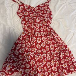 Hollister Red and White Daisy Print Dress Womens XS
