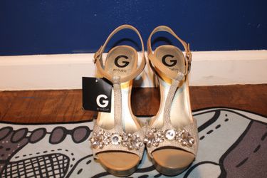 G by Guess Tan Blingy Sandal 5" Heel Women’s Size 8.5