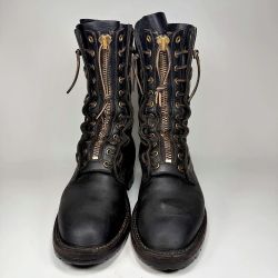Nicks Mens 8.5 C Lace Up Logger Boots Black Leather Front Zip Lug Sole