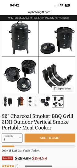 32 Charcoal Smoker BBQ Grill 3IN1 Outdoor Vertical Smoke Portable