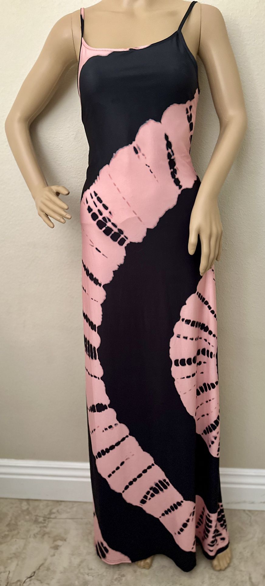 Pink Black Spaghetti Strap Summer Maxi Dress Medium 6/8