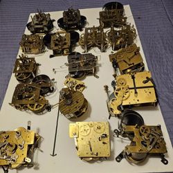 Clock Movements Misc 17 Pieces West Germany, Japan, Korea  Sold As Is Parts 
