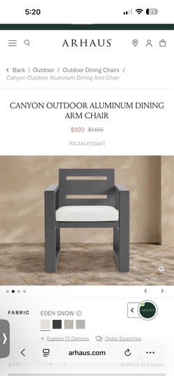 Brand new 6 Piece ARHAUS CANYON OUTDOOR ALUMINUM DINING ARM CHAIR