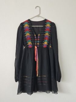 Vintage 1970s Young Edwardian by Arpeja Embroidered Black Dress