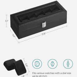 SONGMICS Watch Box 6-Slot Watch Case with Large Glass Lid Removable Pillows - Black