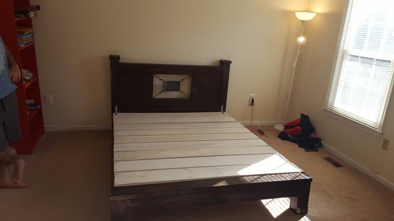 Solid wood queen bed with mattress