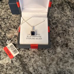 Lab Created Blue Sapphire, Sterling Silver Necklace