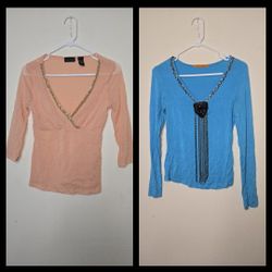 Two Size Small Long Sleeve Women's Fancy Dress Up Shirts Higher Fashion