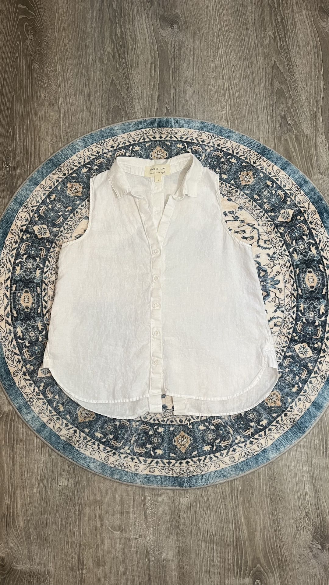 Anthropologie Cloth & Stone White Small Medium 100% Linen Polo Collared Tank Top Blouse