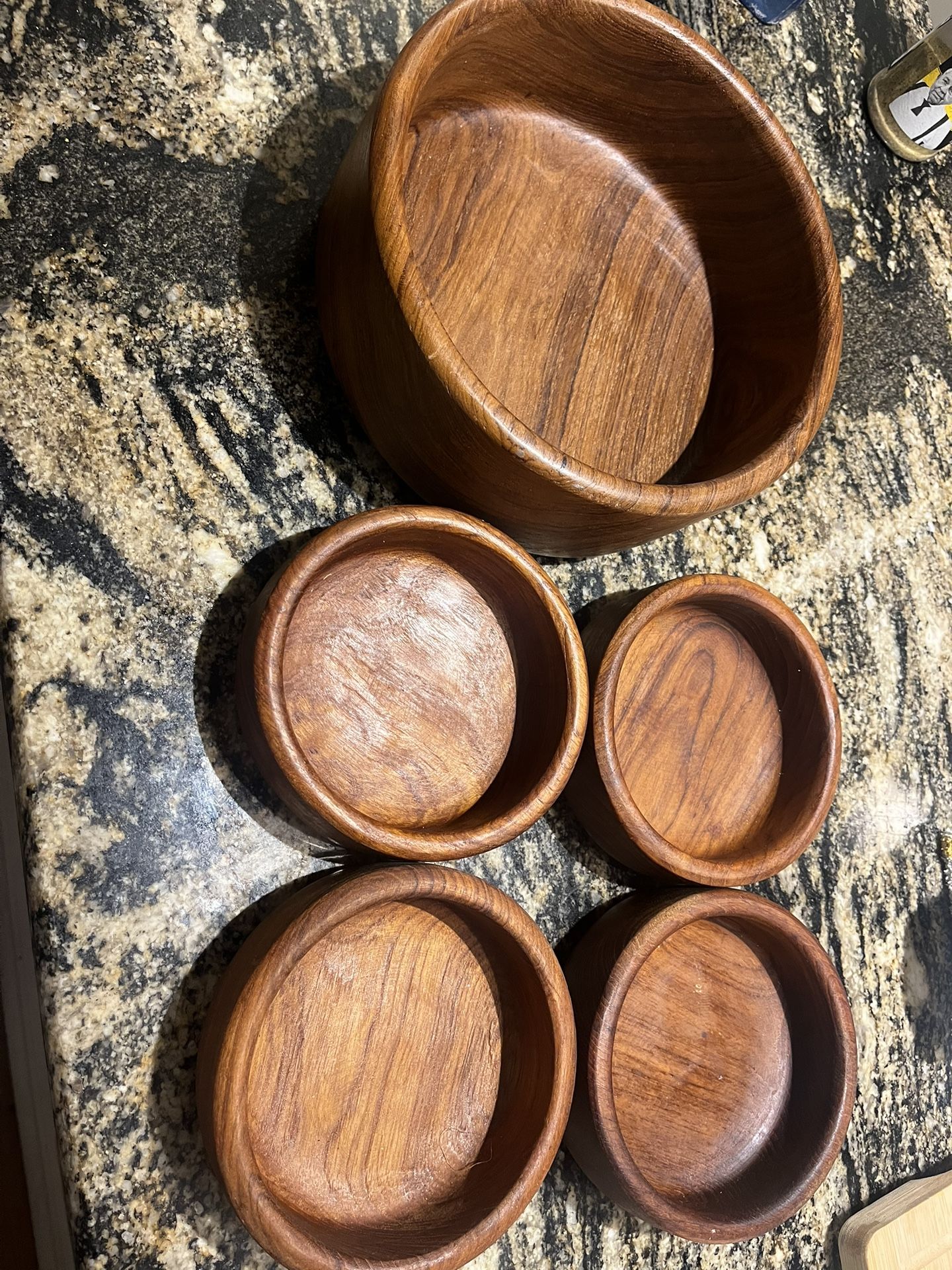 TEAK WOOD BOWL SET SALAD KITCHEN SERVING DINING