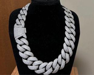 20MM Iced Out Miami Cuban Link Chain Necklace – Full CZ Pavé, White Gold & Black