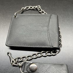 Genuine Leather Chain Wallet - Black Trucker Style / Cartera de Cuero