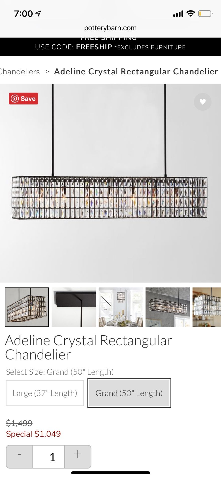 Pottery Barn Chandelier Lamp Rectangle