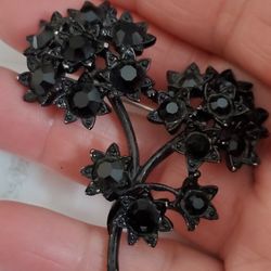 Rare Black Flower Bouquet With Black Rhinestones. Elegant and Unique piece