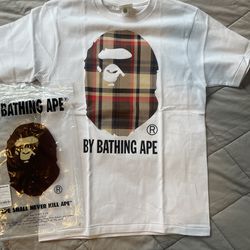 White Bape T Shirt With Plaid Logo, In A Size Small BRAND NEW