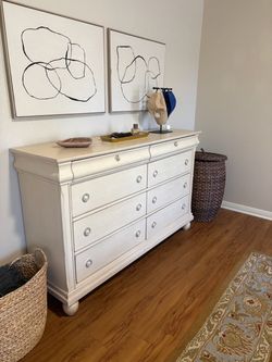 Large Wood 8-Drawer Dresser – Cream Distressed Finish – $275