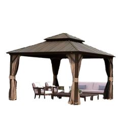 10’x12’ Hardtop Gazebo Brown with Drainage Gutters
