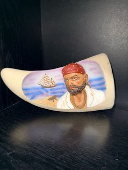 Painted Pirate Scene Faux Tusk Figurine