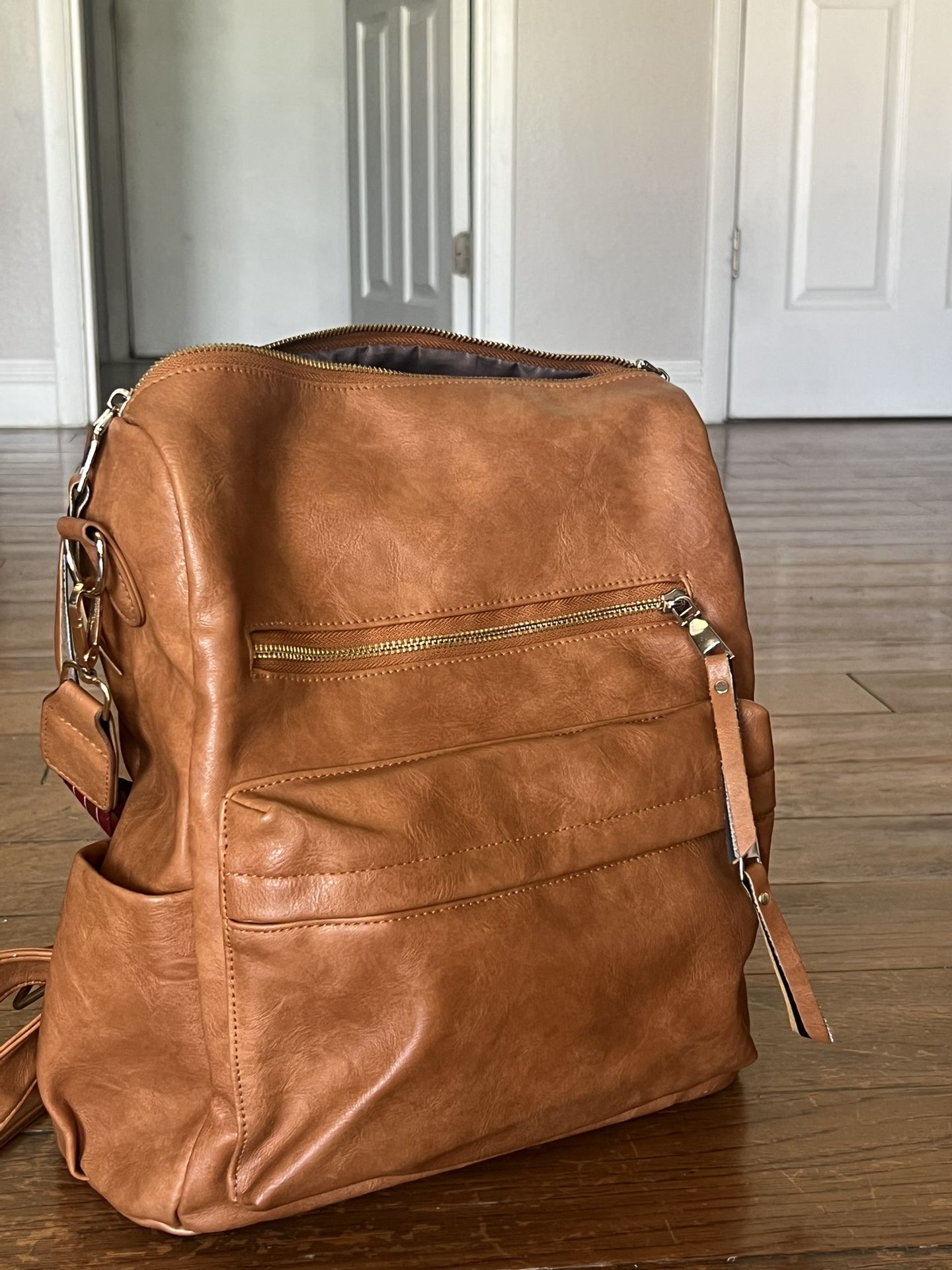 Brown Leather Backpack and Shoulder Bag