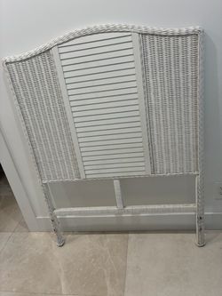 White Rattan Twin Headboard