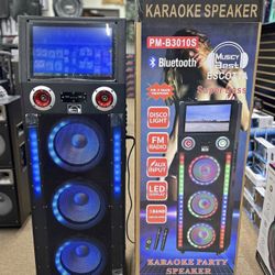15.1" Touch Screen Rechargeable Karaoke Speaker w/ two wireless mics