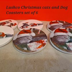 Lushco Christmas Cats And Dog Coasters Set Of 6-$13.00