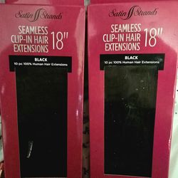 Never Used Satin Strands Seamless Clip-In 18" Black Hair Extensions (10 Piece)