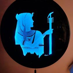 Egyptian Goddess Isis Lighted Etched Glass Wall Piece,LED Light Remote Control
