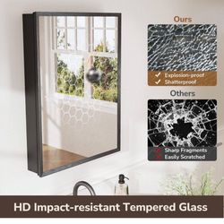 36 in. W x 32 in. H Rectangular Aluminum Medicine Cabinet with Mirror in Black